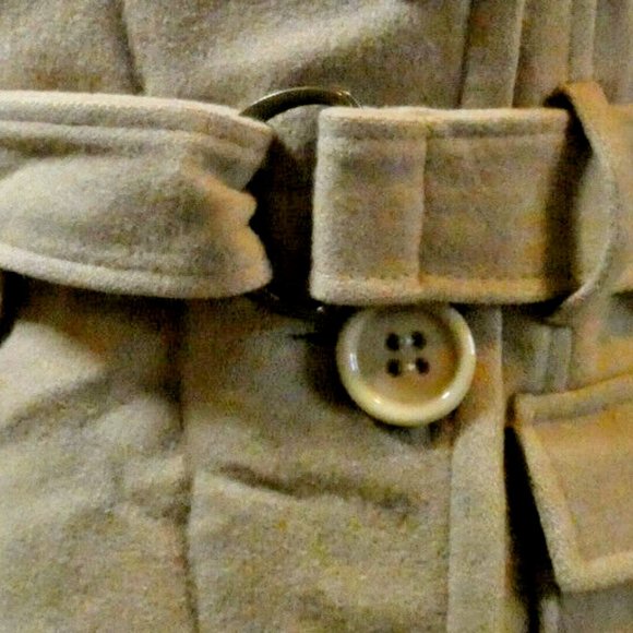 Brown Lambs Wool Trench Coat bebe Winter Warm Classic Double Breasted Women M - Picture 7 of 13